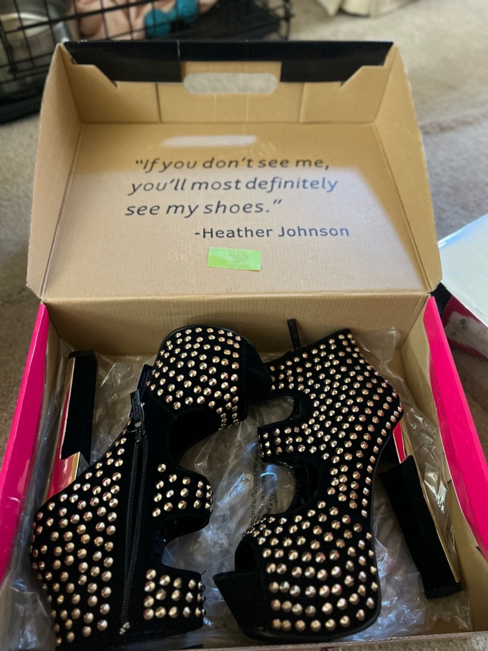 Shiekh Black Platform Heels with Gold Studs